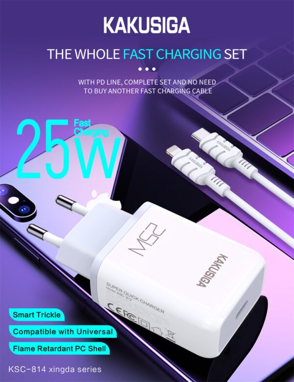 KSC-814 XINGDA Series PD25W Charger Set  (Type-C To Lightning, Type-C To Type-C) (European standard) - Image 3