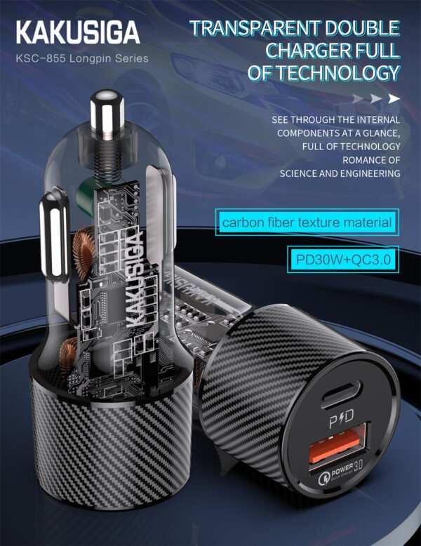 KSC-855 LONGPIN PD30W+QC3.0 Dual Port car charger - Image 4