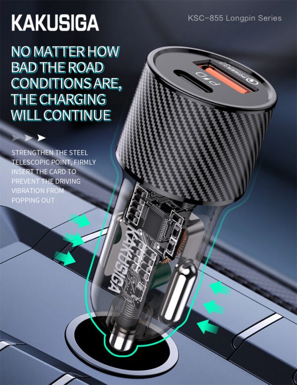 KSC-855 LONGPIN PD30W+QC3.0 Dual Port car charger - Image 3