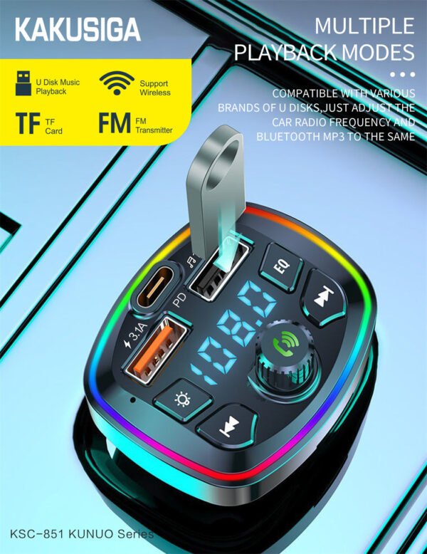 KSC-851 KUNUO Seris Car Wireless FM Transmitter PD18W for car charger - Image 3