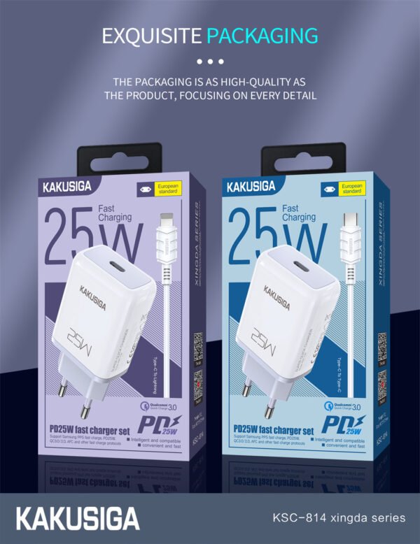 KSC-814 XINGDA Series PD25W Charger Set  (Type-C To Lightning, Type-C To Type-C) (European standard) - Image 2