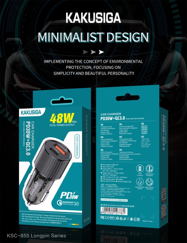 KSC-855 LONGPIN PD30W+QC3.0 Dual Port car charger - Image 2