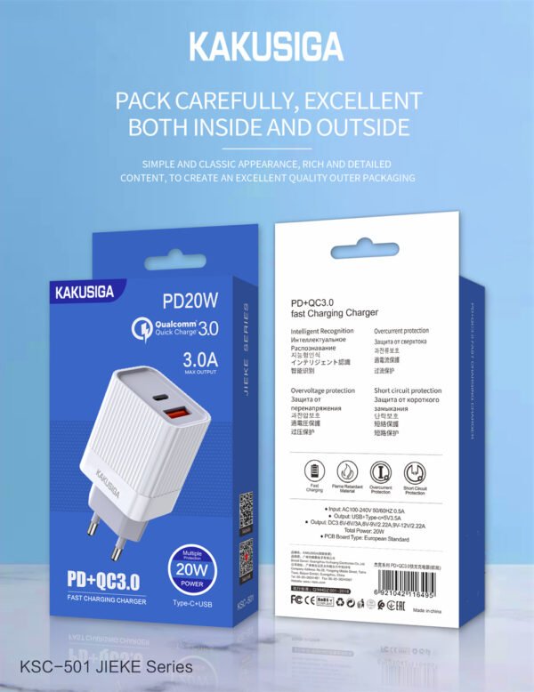 KSC-501 JIEKE PD 20W+QC3.0 20W fast charge charger (European standard) - Image 2