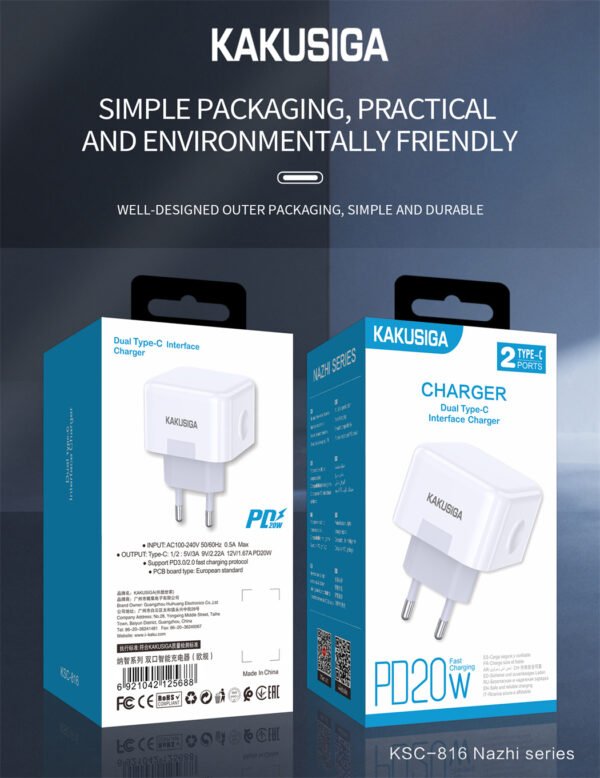 KSC-816 NAZHI Series Dual Port PD20W Smart Charger(EU) - Image 2