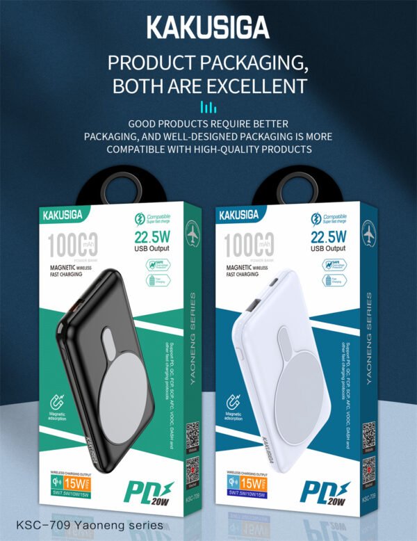 KSC-709 YAONENG Series Fully compatible 22.5W+PD20W magnetic suction wireless fast charging mobile power bank (10000mAh) - Image 2