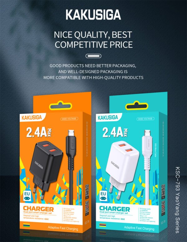KSC-793 YAOYANG Series Dual Port Smart Charger Set (Lightning, Micro, Type-C)(EU)