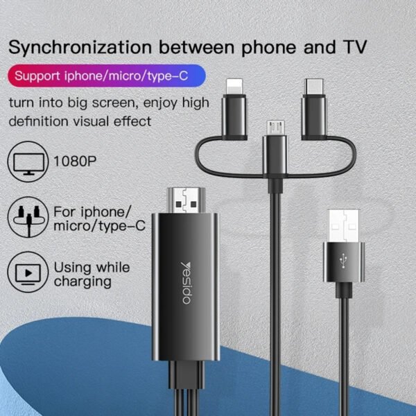 Yesido HM05 3 in 1 HDMI Cable for Lightning & Micro &  Type-C 1.8m - Image 4