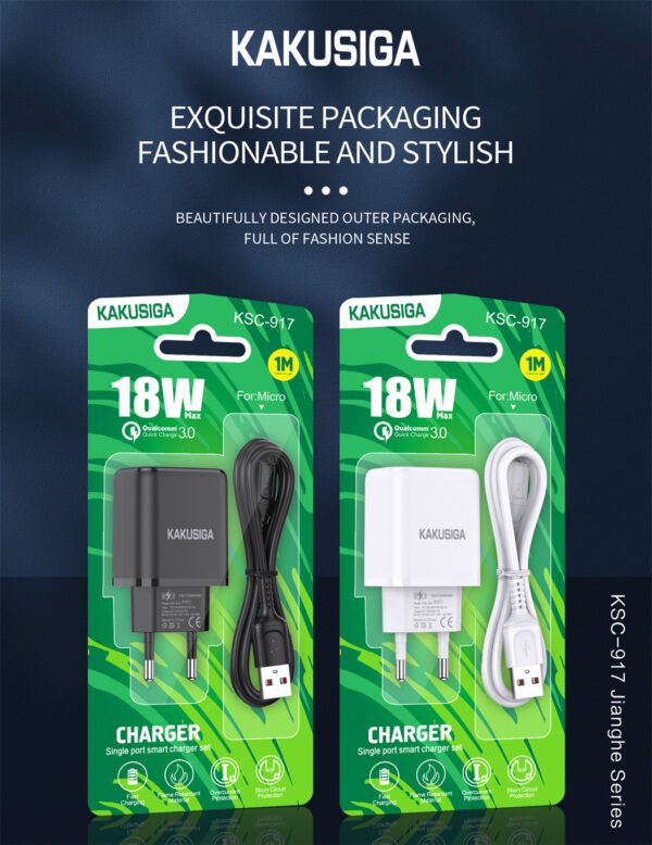 KSC-917 JIANGHE Series QC3.0 Single Port Smart Charger Set (Lightning, Micro, Type-C) - Image 2